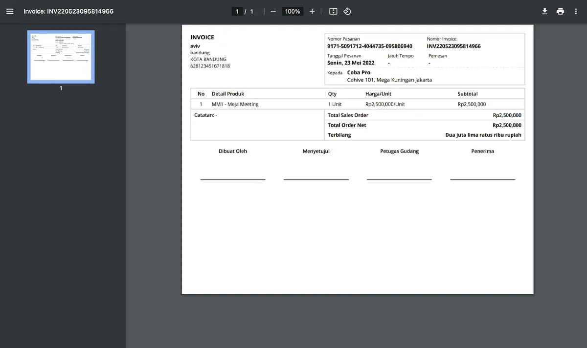 Contoh Invoice Tagihan