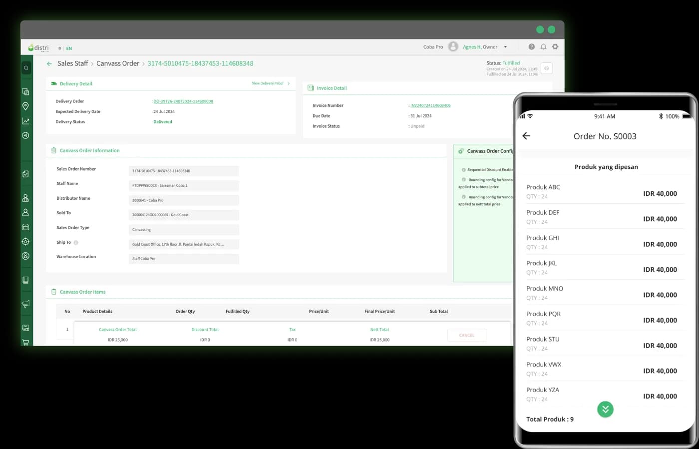 Stock per canvasser in the Distri web portal