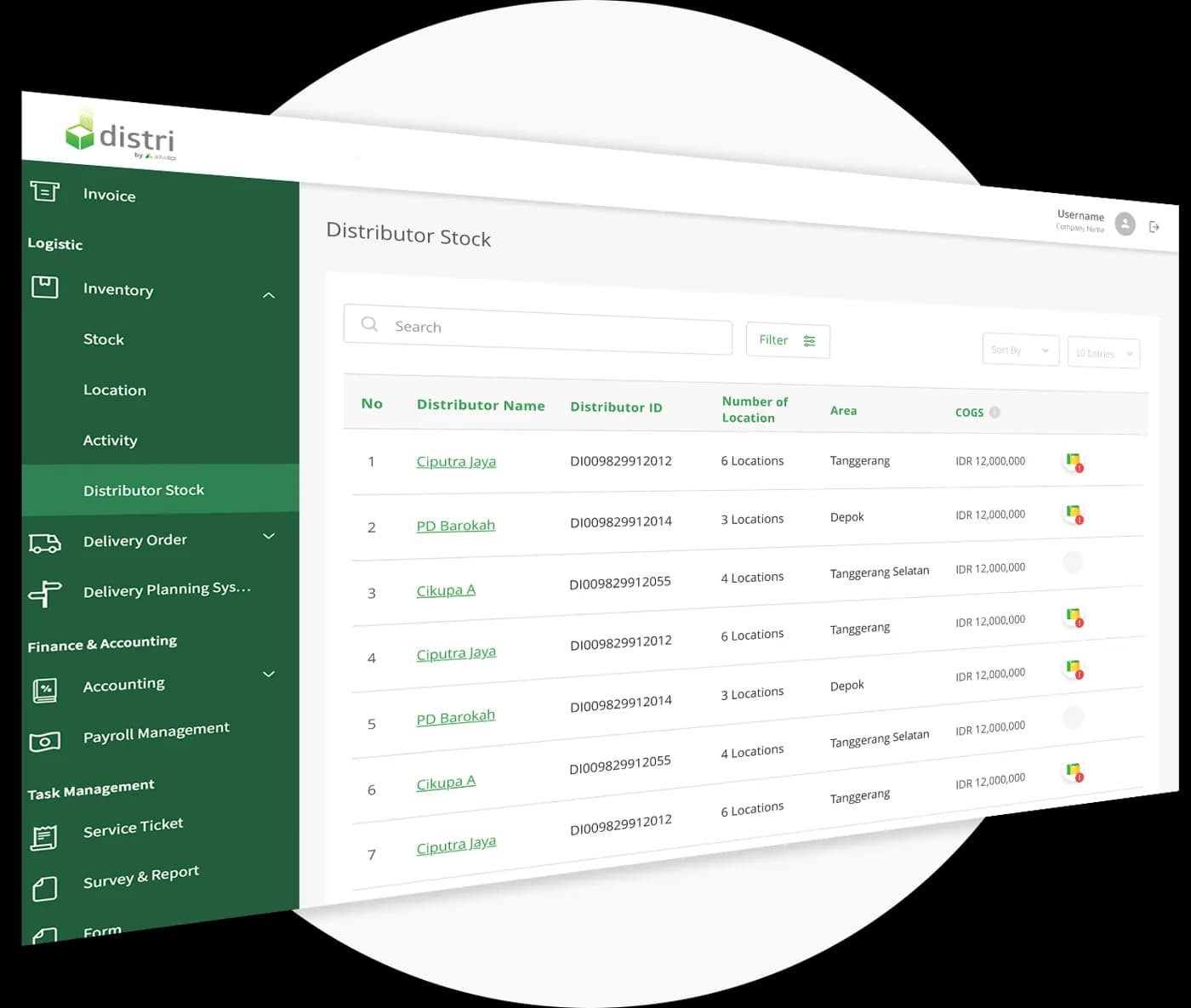 Distributor stock view in the Distri web portal